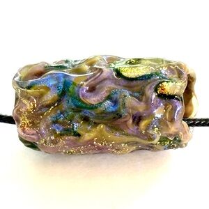 Vintage Artisan Hand Blown Art Glass Barrel Pendant and Leather Necklace